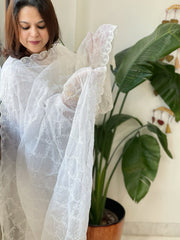 White Jaal Cut Work Dupatta in Kota Cotton - Masakalee