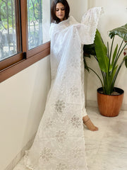 White Jaal Cut Work Dupatta in Kota Cotton - Masakalee