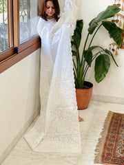 White Jaal Cut Work Dupatta in Kota Cotton - Masakalee