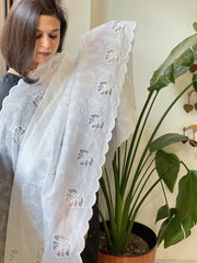 White Jaal Cut Work Dupatta in Kota Cotton - Masakalee
