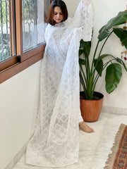 White Jaal Cut Work Dupatta in Kota Cotton - Masakalee