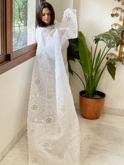 White Jaal Cut Work Dupatta in Kota Cotton - Masakalee