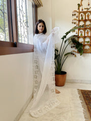 White Kota Cotton Dupatta with Cut Work - Masakalee