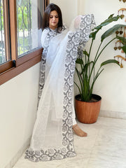 White Kota Cotton Dupatta with Cut Work - Masakalee