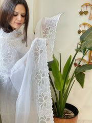 White Kota Cotton Dupatta with Cut Work - Masakalee