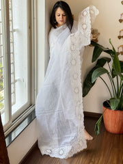 White Kota Cotton Dupatta with Cut Work - Masakalee