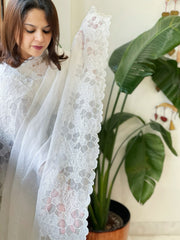 White Kota Cotton Dupatta with Cut Work - Masakalee