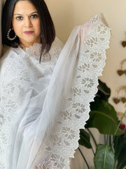 White Kota Cotton Dupatta with Cut Work - Masakalee