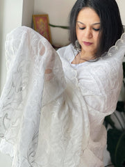 White Kota Cotton Dupatta with Cut Work Jaal - Masakalee