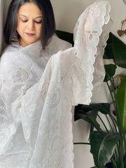White Kota Cotton Dupatta with Cut Work Jaal - Masakalee