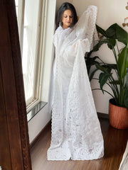 White Kota Cotton Dupatta with Cut Work Jaal - Masakalee