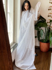 White Kota Cotton Dupatta with Sequin Embroidery - Masakalee