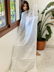White Kota Cotton Dupatta with Thread Embroidery - Masakalee