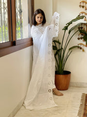 White Mul Cotton Dupatta with Cut Work - Masakalee