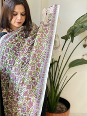 White Mul Cotton Handblock Printed Dupatta - Masakalee
