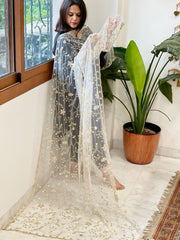 White Net Dupatta with Sequin and Cut Daana Embroidery - Masakalee