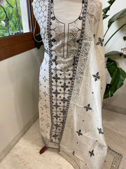 White Suit Set with Thread and Mukaish Work in Chanderi - Masakalee