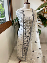 White Suit Set with Thread and Mukaish Work in Chanderi - Masakalee