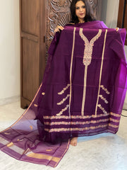 Wine Designer Banarasi Suit Set in Pure Silk - Masakalee