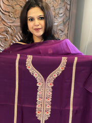 Wine Designer Banarasi Suit Set in Pure Silk - Masakalee