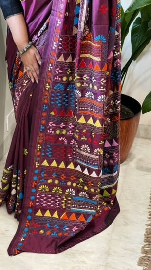 Wine Handmade Lambani Saree in Bangalore Silk - Masakalee