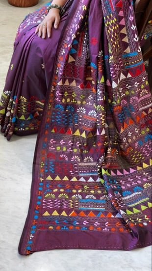 Wine Handmade Lambani Saree in Bangalore Silk - Masakalee
