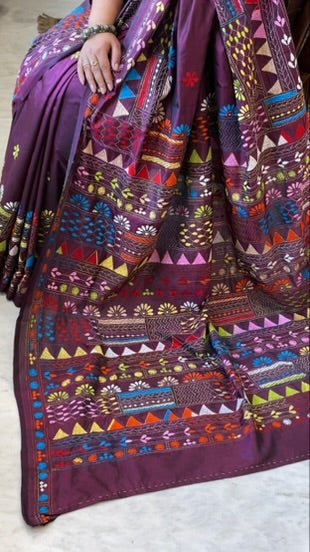 Wine Handmade Lambani Saree in Bangalore Silk - Masakalee