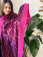 Wine Handwoven Ikat Dupatta in Cotton - Masakalee