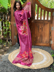 Wine Kashmiri Aari Embroidered Dupatta in Geecha Silk - Masakalee