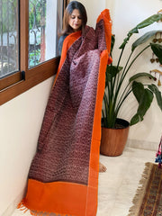Wine, Orange Handwoven Ikat Dupatta in Cotton - Masakalee