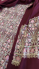 Wine Winter Suit Set with Aari Work in Pashmina Wool - Masakalee