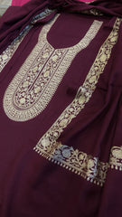 Wine Winter Suit Set with Aari Work in Pashmina Wool - Masakalee