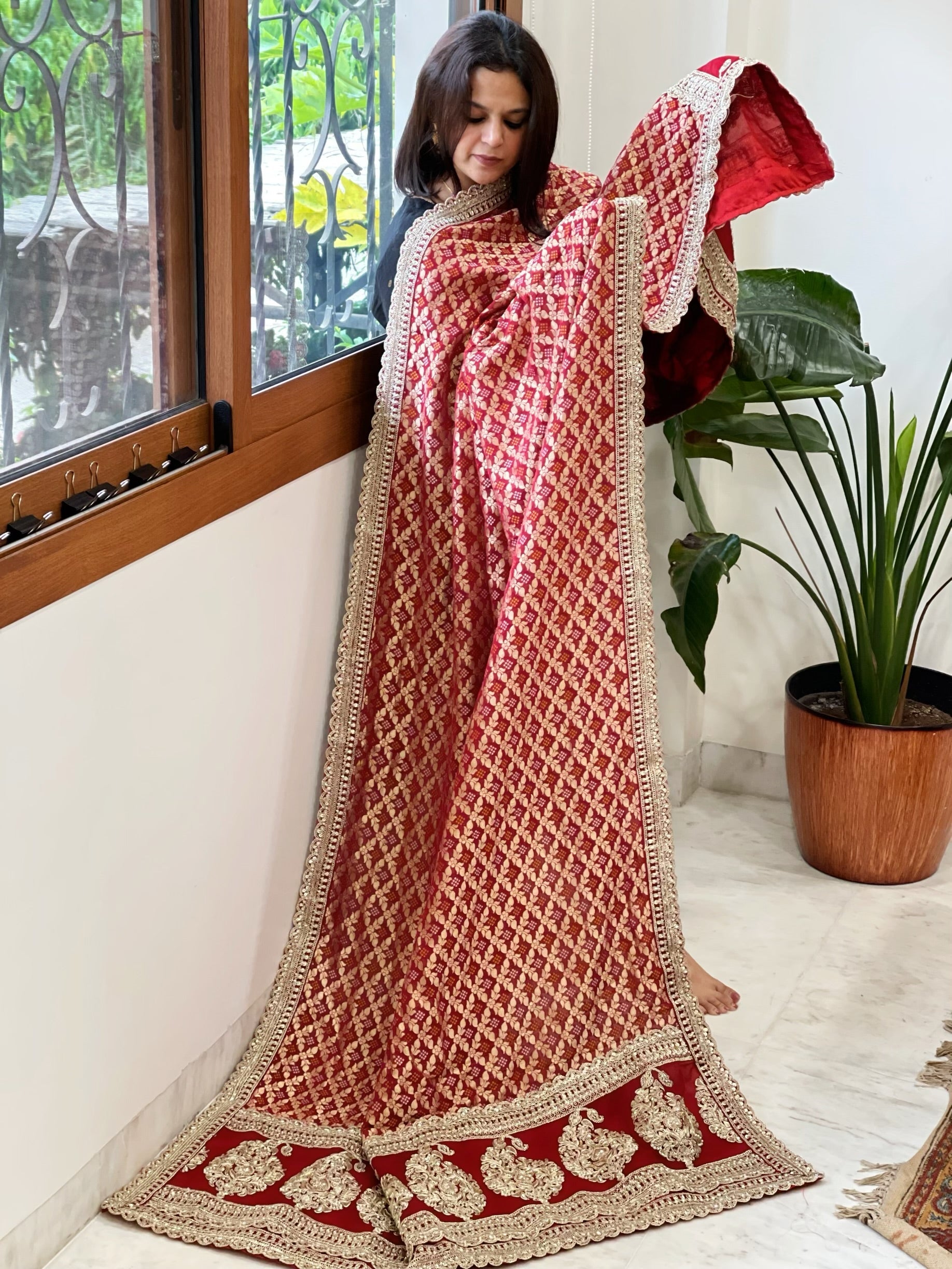 Woven Bandhej Banarasi Dupatta in Fine Georgette with Zardosi Work - Masakalee