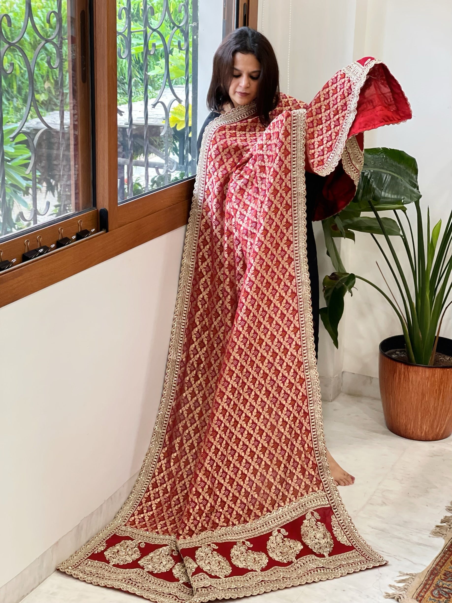 Woven Bandhej Banarasi Dupatta in Fine Georgette with Zardosi Work - Masakalee