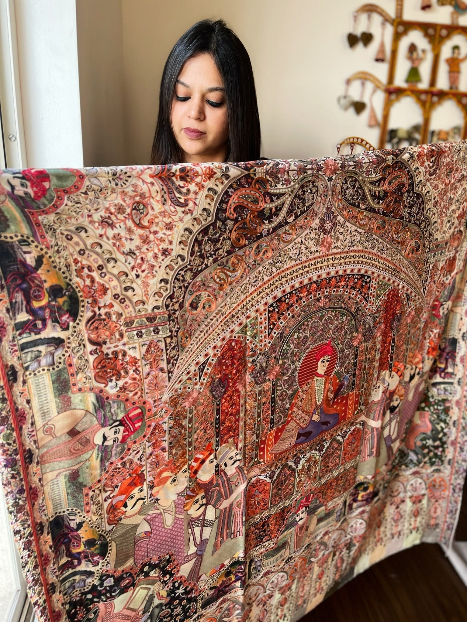 Woven Pashmina Kalamkari Shawl with Embroidery - Masakalee