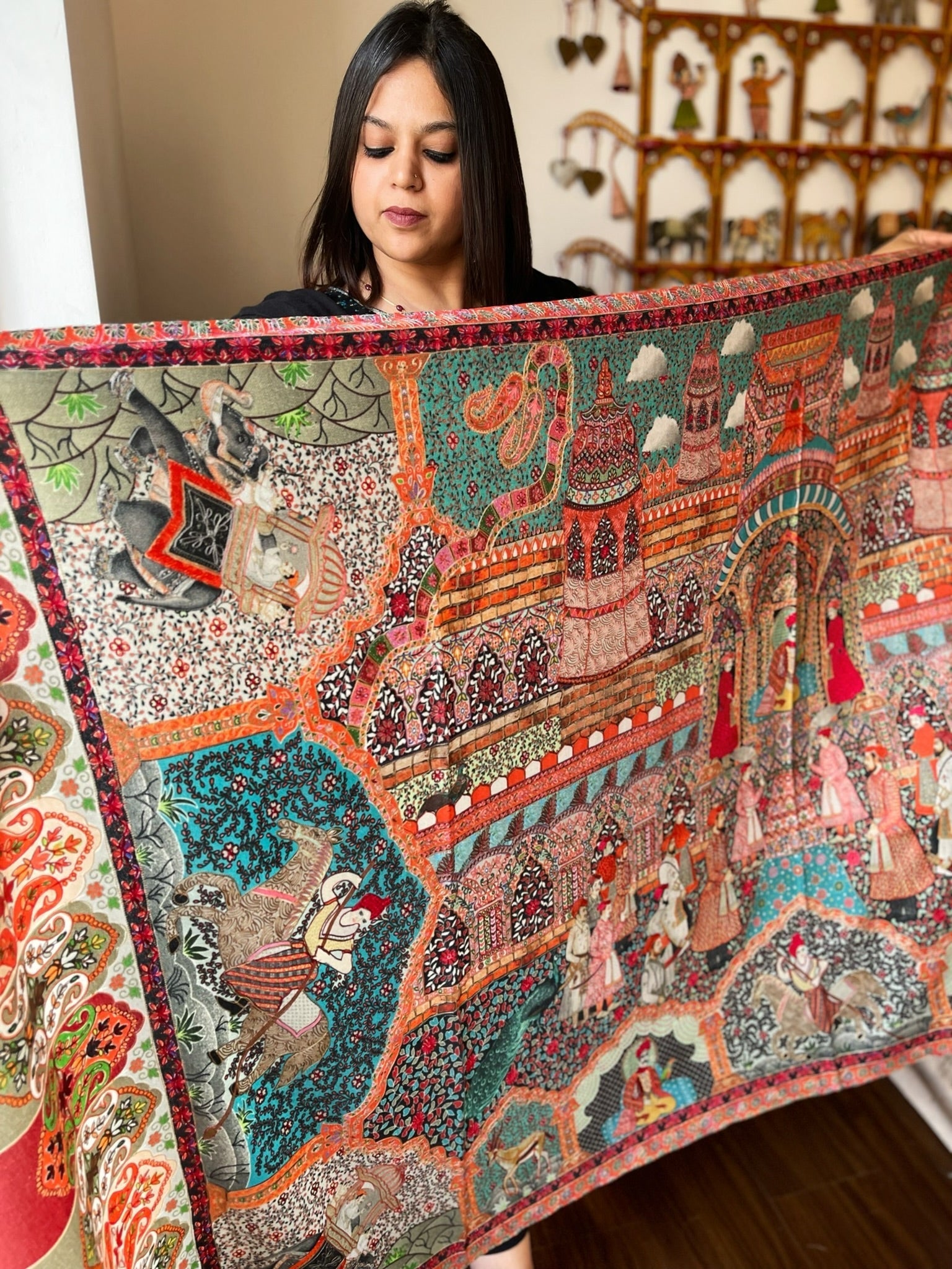 Woven Pashmina Kalamkari Shawl with Embroidery - Masakalee