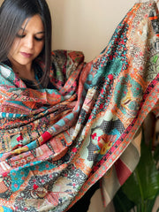 Woven Pashmina Kalamkari Shawl with Embroidery - Masakalee