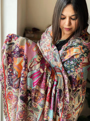 Woven Pashmina Kalamkari Shawl with Embroidery - Masakalee