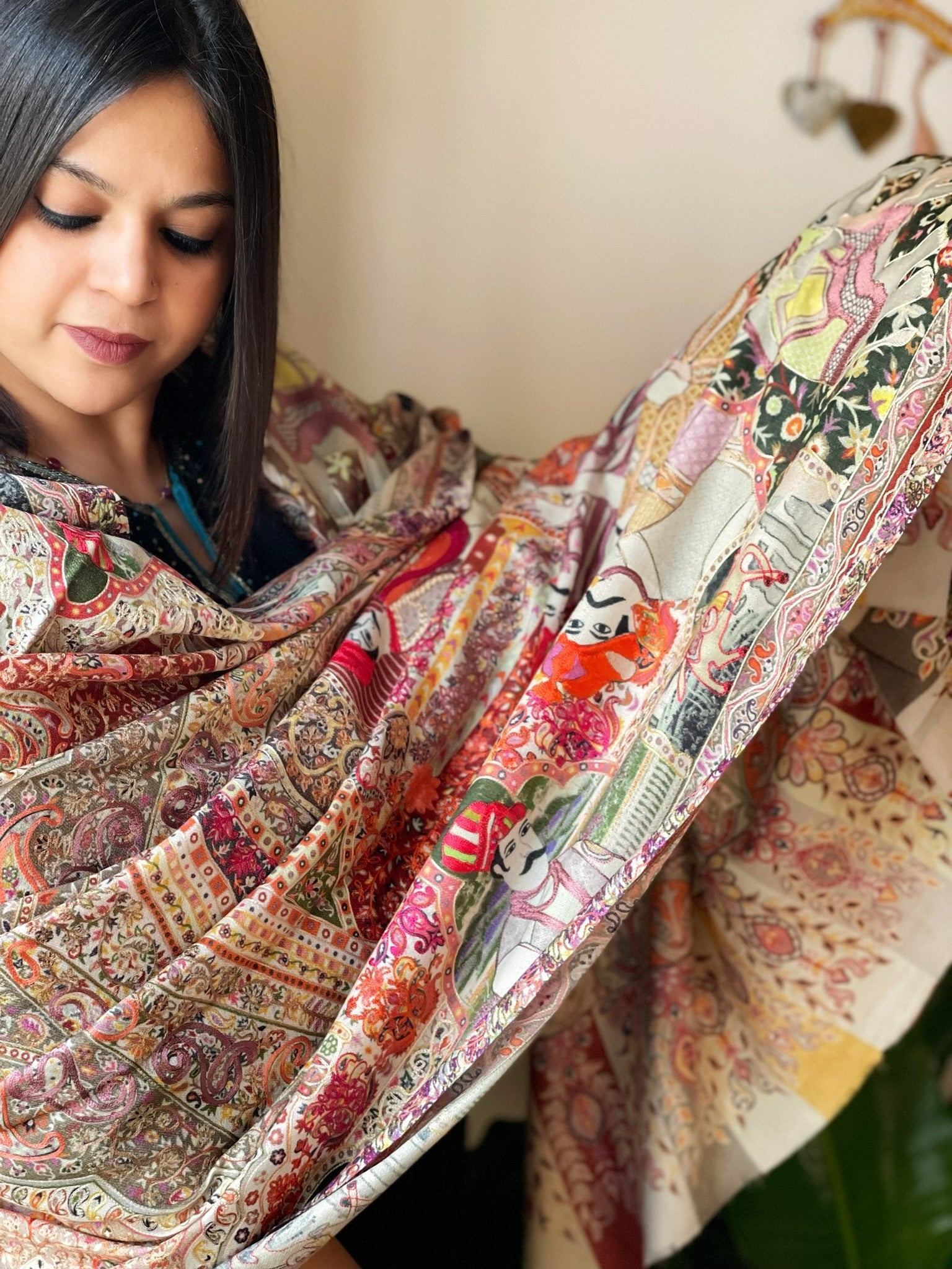 Woven Pashmina Kalamkari Shawl with Embroidery - Masakalee