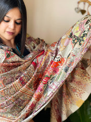 Woven Pashmina Kalamkari Shawl with Embroidery - Masakalee