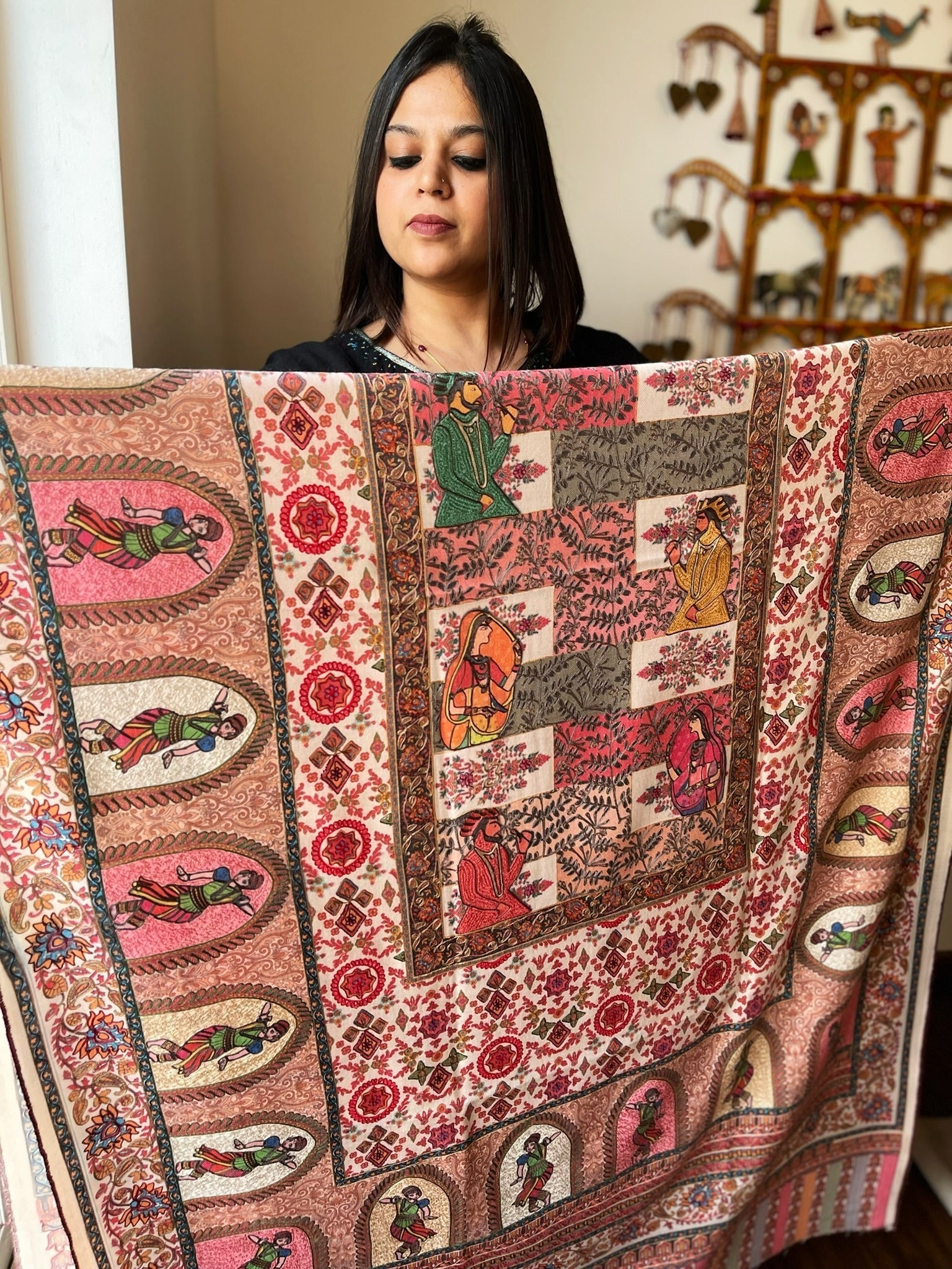 Woven Pashmina Kalamkari Shawl with Embroidery - Masakalee