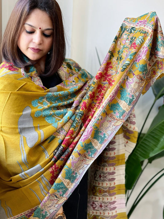 Woven Pashmina Kalamkari Shawl with Thread Embroidery - Masakalee