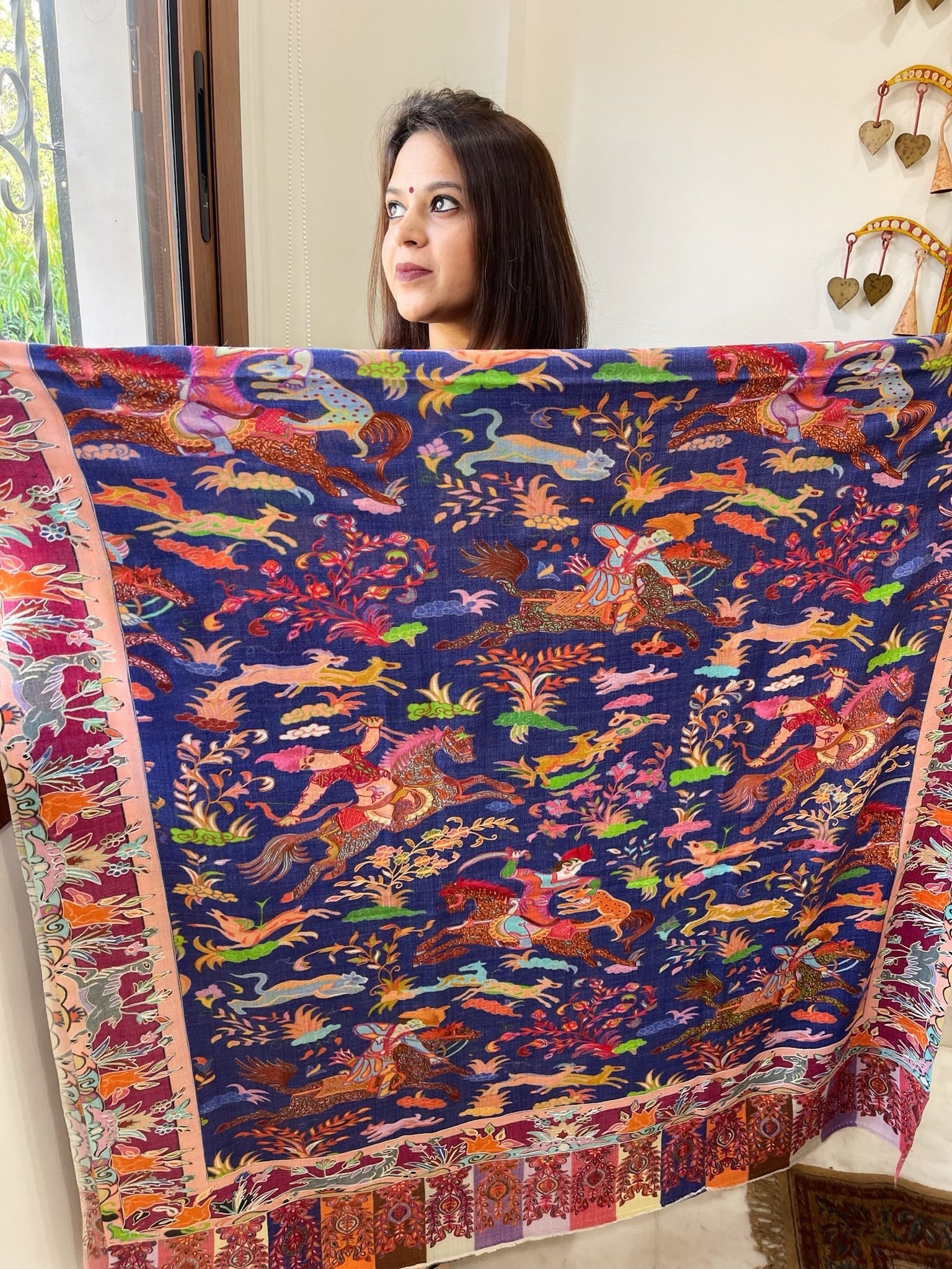 Woven Pashmina Kalamkari Shawl with Thread Embroidery - Masakalee