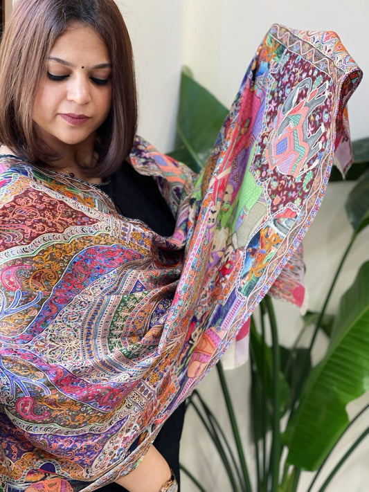 Woven Pashmina Kalamkari Stole with Embroidery - Masakalee