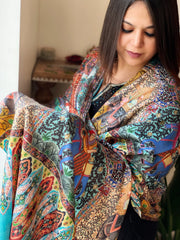 Woven Pashmina Kalamkari Stole with Embroidery - Masakalee