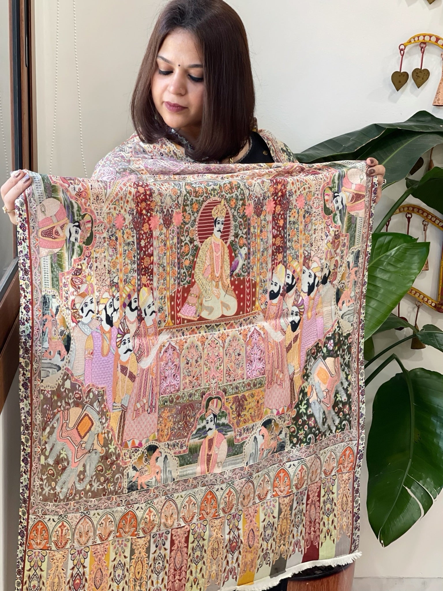 Woven Pashmina Kalamkari Stole with Embroidery - Masakalee