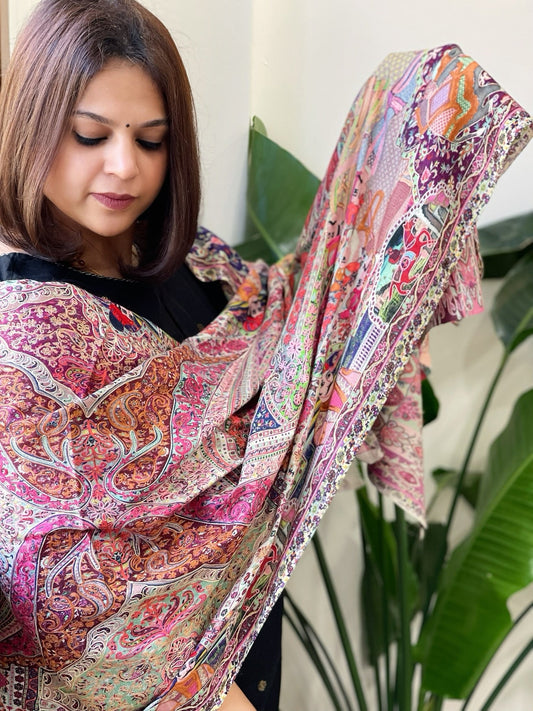 Woven Pashmina Kalamkari Stole with Embroidery - Masakalee