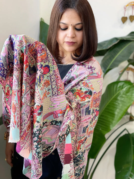 Woven Pashmina Kalamkari Stole with Embroidery - Masakalee