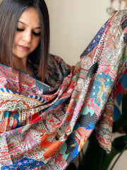 Woven Pashmina Kalamkari Stole with Embroidery - Masakalee