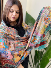 Woven Pashmina Kalamkari Stole with Embroidery - Masakalee